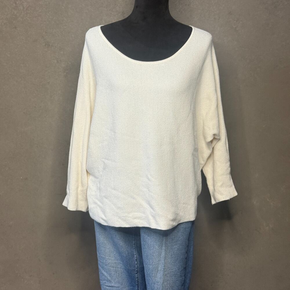 Cyrus NYC Cream White Textured Knit Boatneck Dolman Sweater Large